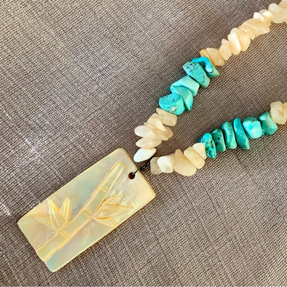 Turquoise and yellow shell necklace. Sale price